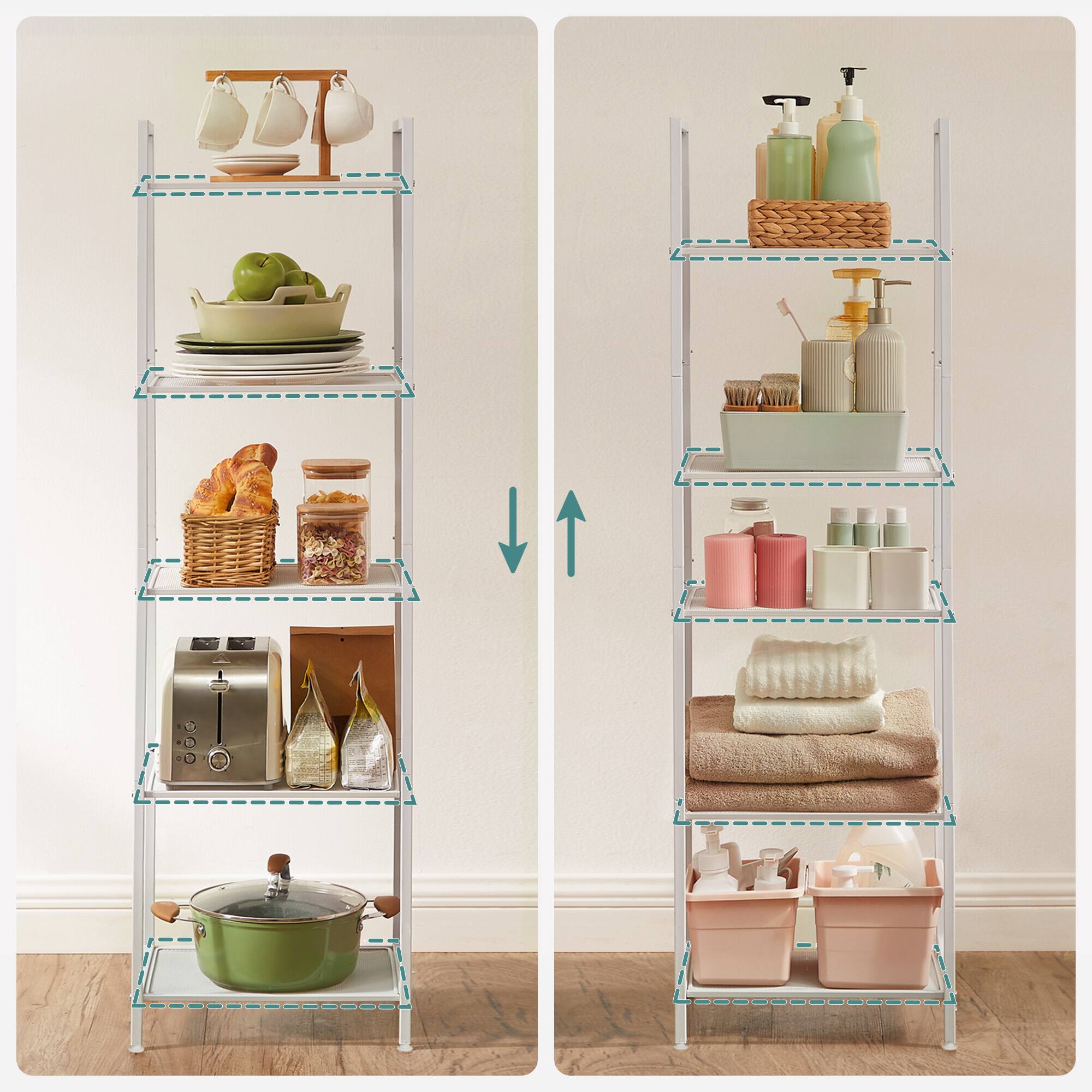 Alt View 1. Songmics Home - 5-Tier Storage Rack, Bathroom Shelf, Extendable Plant Stand with Adjustable Shelf - White.