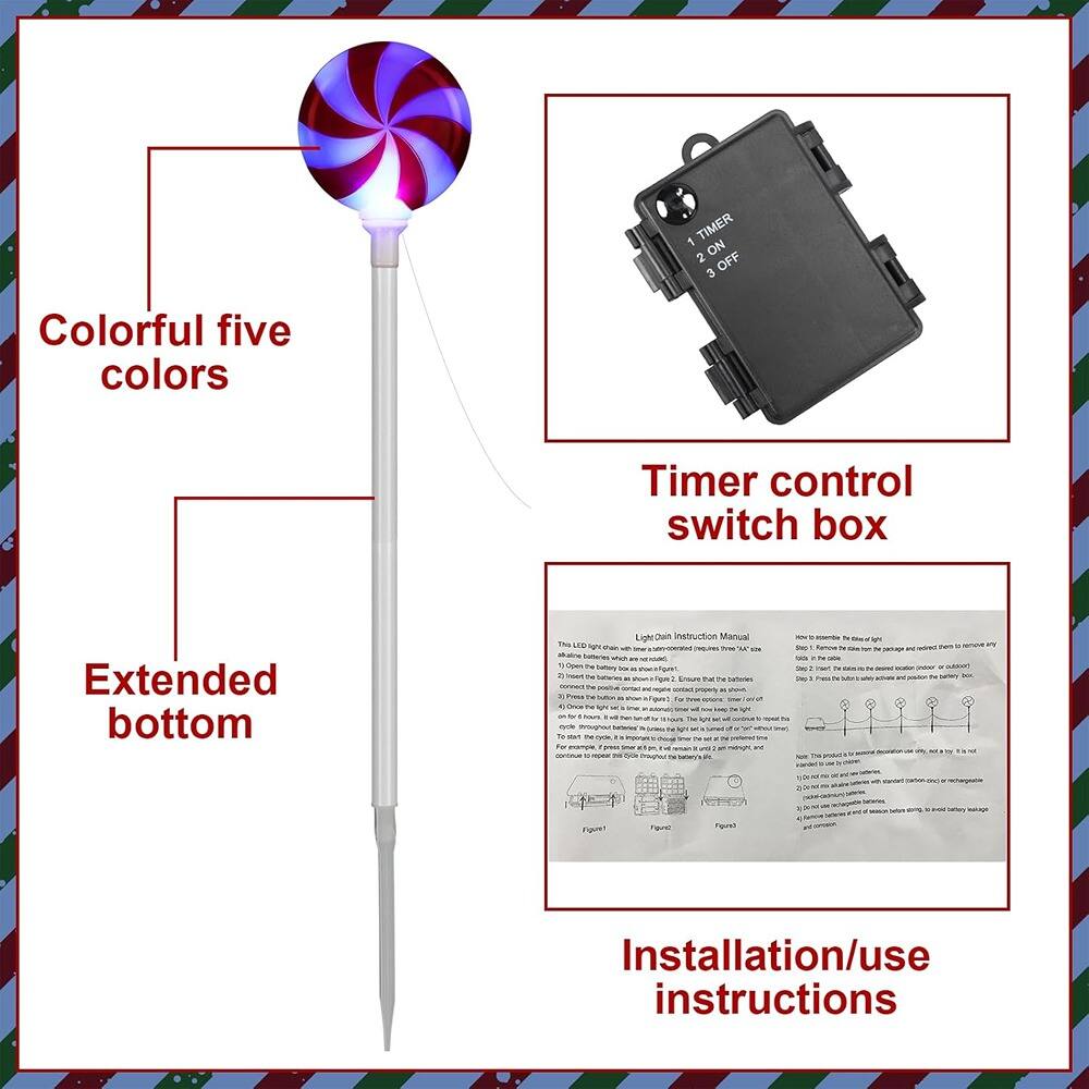 Sure, here is the corrected and grouped text from the image:

---

**Colorful five colors**

**Timer control switch box**

**Extended bottom**

**Light Dain Instruction Manual**

**Installation/use instructions**

---

**TIMER**
1. ON
2. OFF

---

**How to install the LED light:**

1. Open the battery box as shown in Figure 1.
2. Insert the batteries as shown in Figure 2.
3. Close the battery box and insert the LED light into the socket as shown in Figure 3.

**How to use the LED light:**

1. Turn on the LED light by pressing the switch.
2. The LED light will cycle through five colors.
3. To stop the LED light, press the switch again.

**Note:**
- The LED light is powered by batteries.
- The LED light will automatically turn off after 30 minutes if not used.
- The LED light can be used as a night light or a party light.

**Caution:**
- Do not disassemble the LED light.
- Do not expose the LED light to water or moisture.
- Do not use the LED light near flammable materials.

**Warranty:**
- The LED light is covered by a 1-year warranty