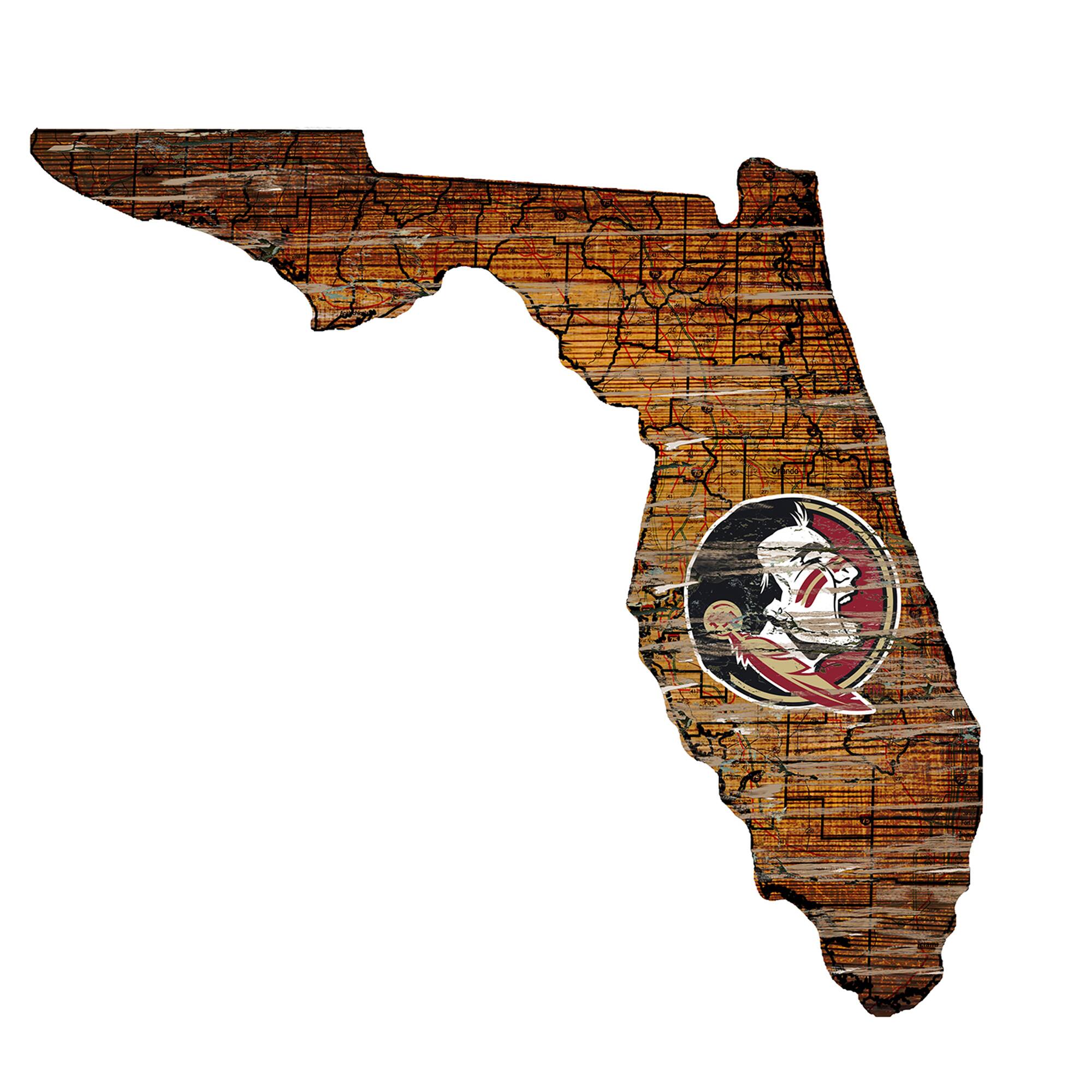 Florida State Seminoles 23.5" x 23.5" Distressed State with Logo Sign