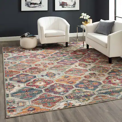 Front. Modway - Tribute Azalea Distressed Vintage Floral Lattice Area Rug - Multicolored.