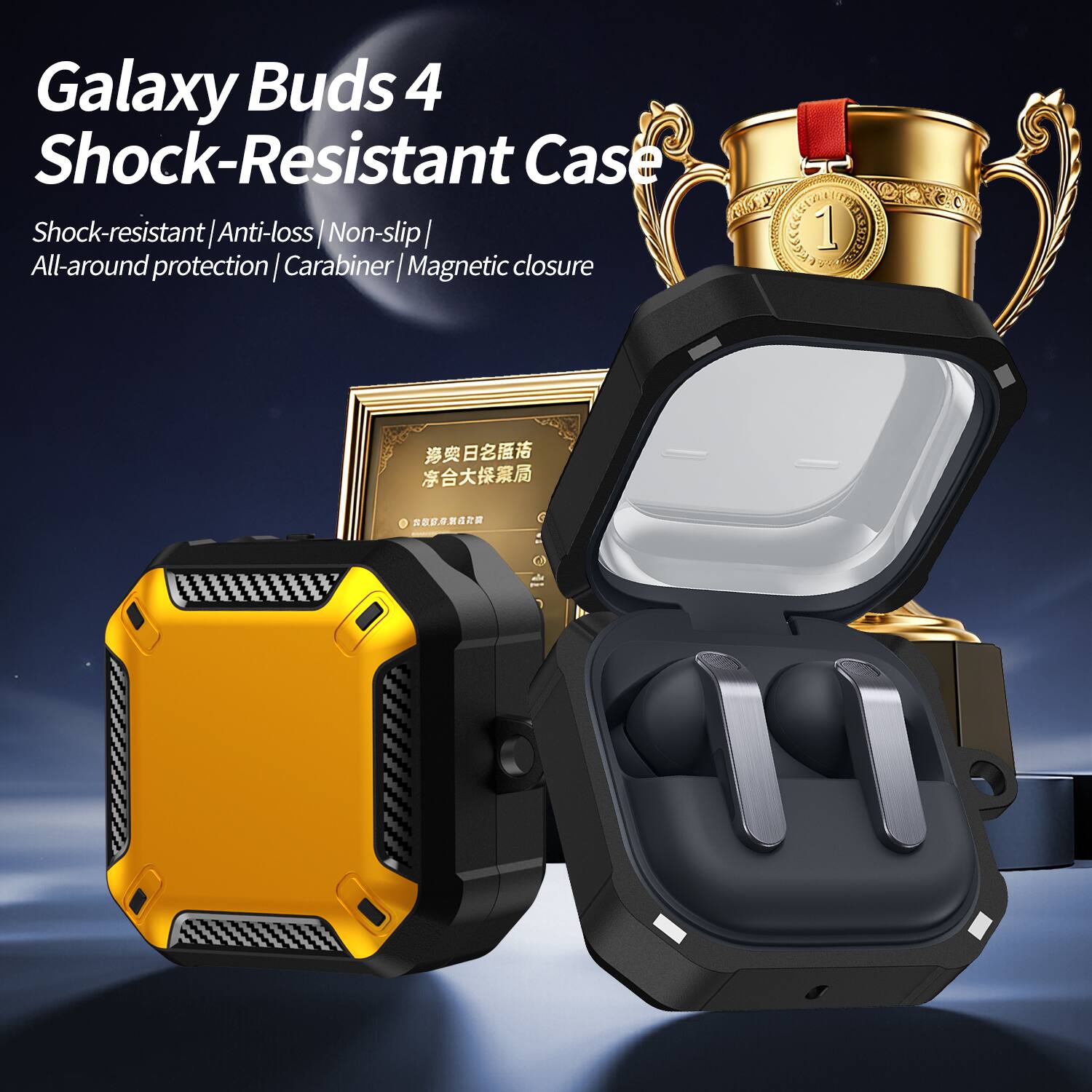 Galaxy Buds 4 Shock-Resistant Case

Shock-resistant | Anti-loss | Non-slip | All-around protection | Carabiner | Magnetic closure