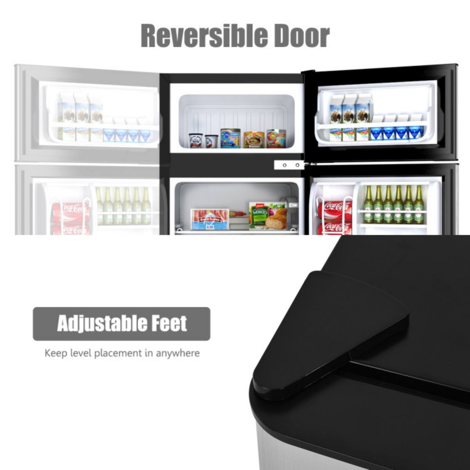 Reversible Door  
Adjustable Feet  
Keep level placement in anywhere