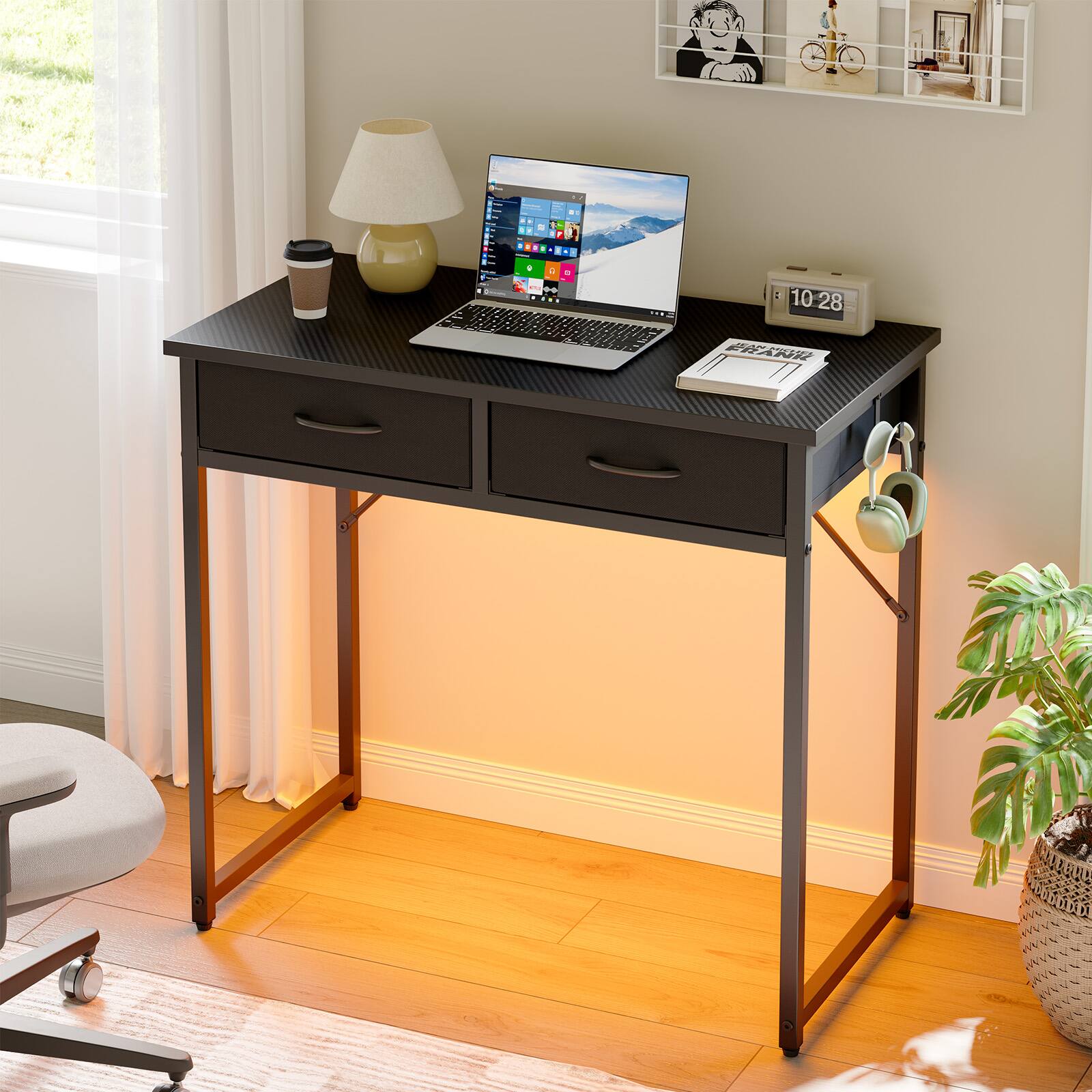 Pinmoco - 32 Inch LED Writing Desk Office Desk Computer Desk Kids Study Desk Vanity Desk with RGB Lights & Smart Storage - Carbon Fiber Black price history on PriceWatchPro