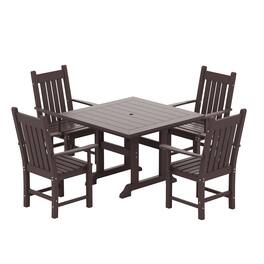 WestinTrends - Malibu 5 Piece Outdoor Patio Dining Set Outdoor Square Table and Armchair Set - Dark Brown