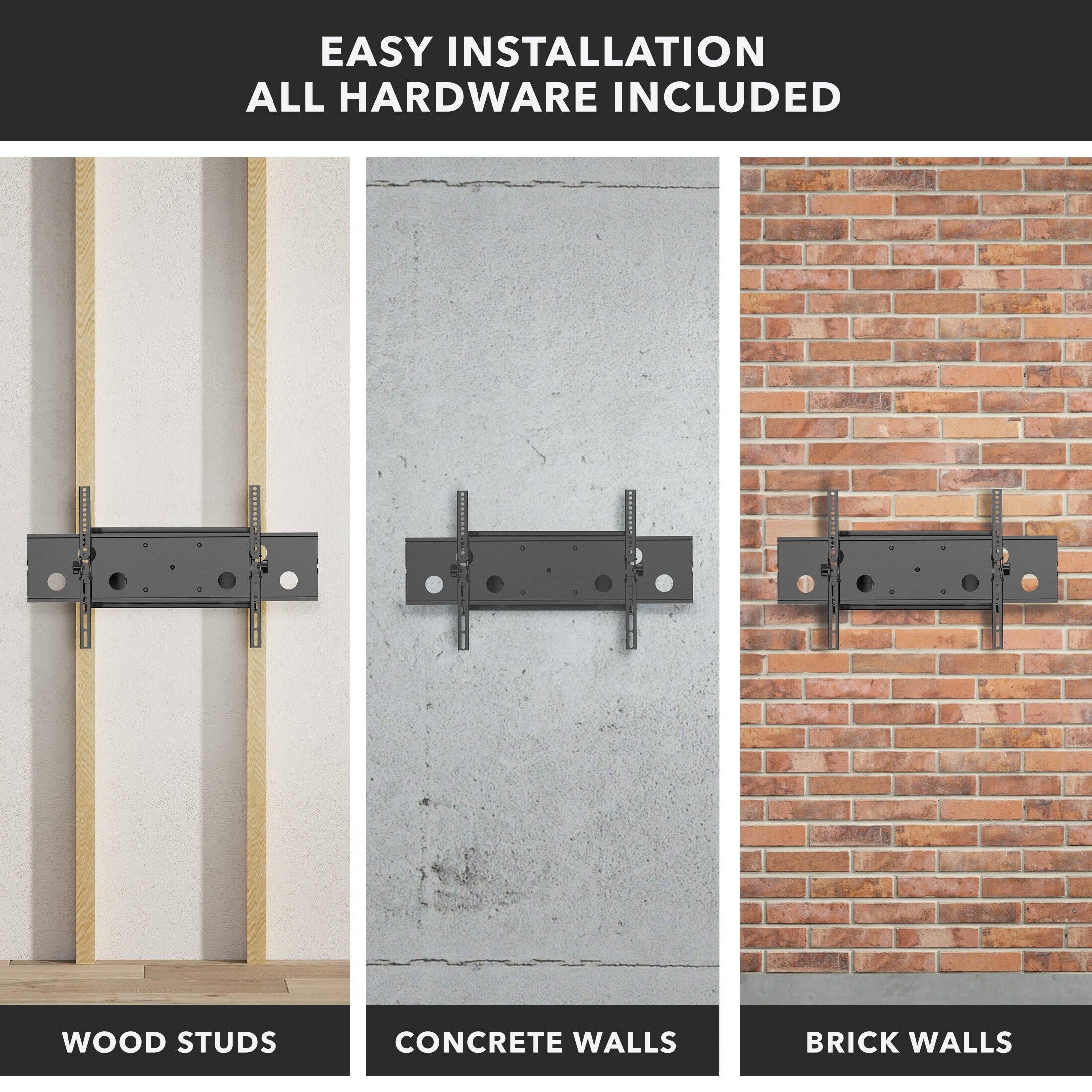 EASY INSTALLATION  
ALL HARDWARE INCLUDED  

WOOD STUDS  
CONCRETE WALLS  
BRICK WALLS