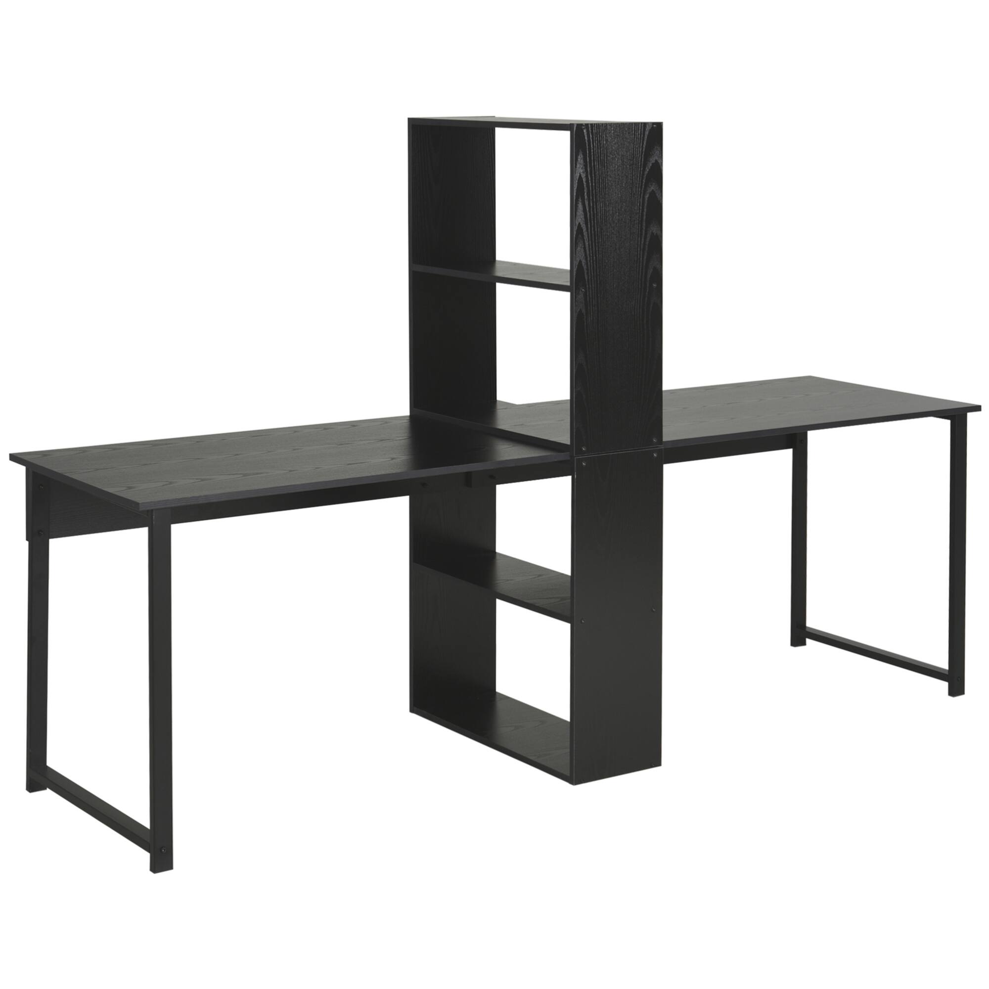 Alt View 2. GOODSILO - Extra Long Double Workstation Computer Desk with 4-Tier Storage Bookshelf for Home Office Study - Black.