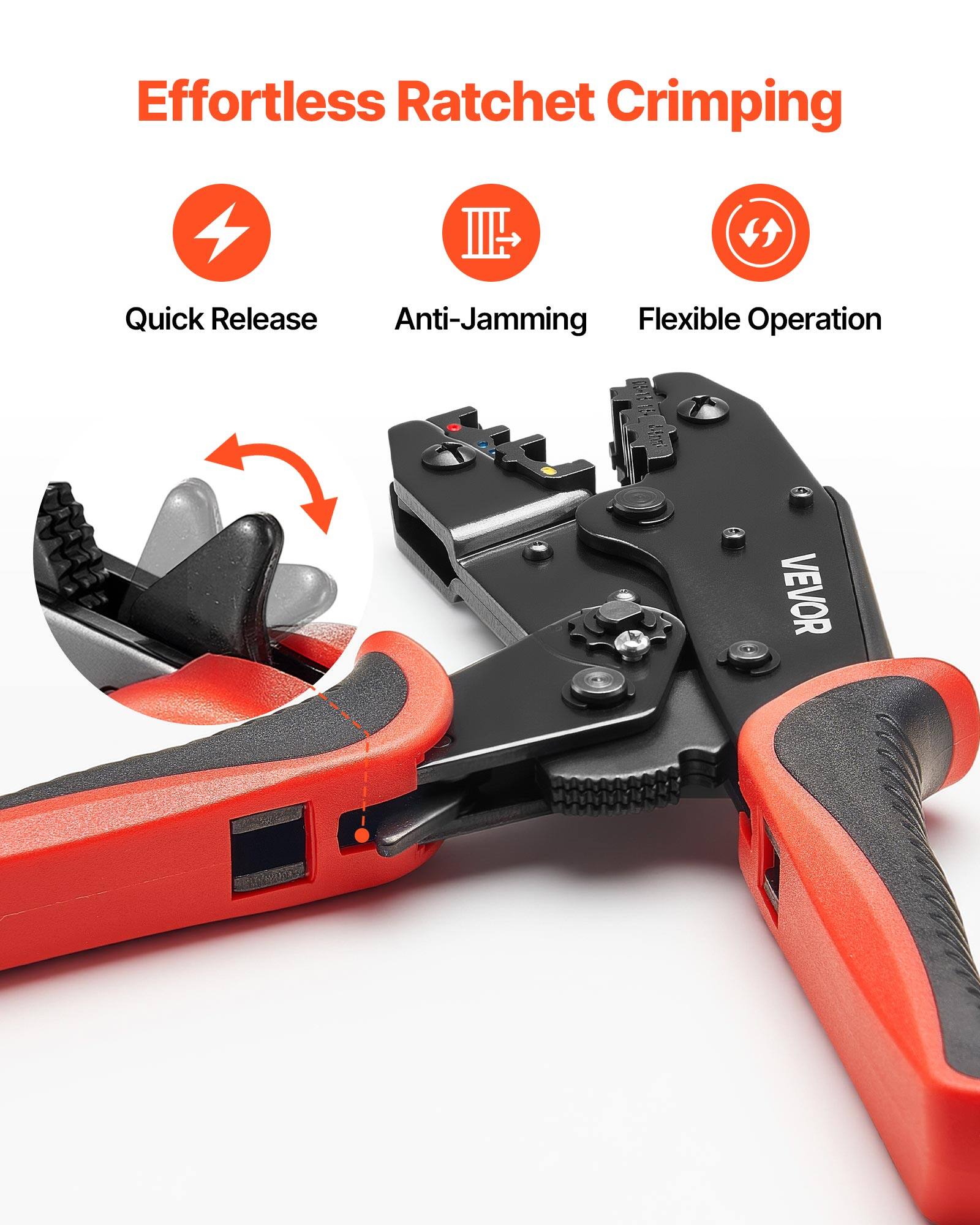 Effortless Ratchet Crimping

- Quick Release
- Anti-Jamming
- Flexible Operation

VEVOR