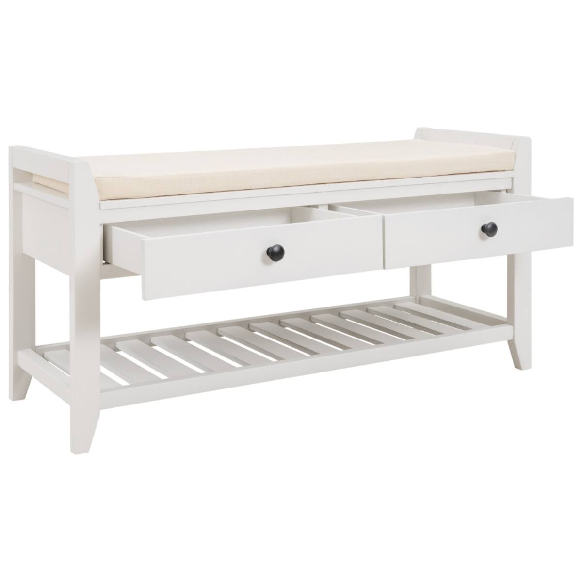 Front. Halitaa - Multipurpose Shoe Rack with Cushioned Seat and Drawers. - White.