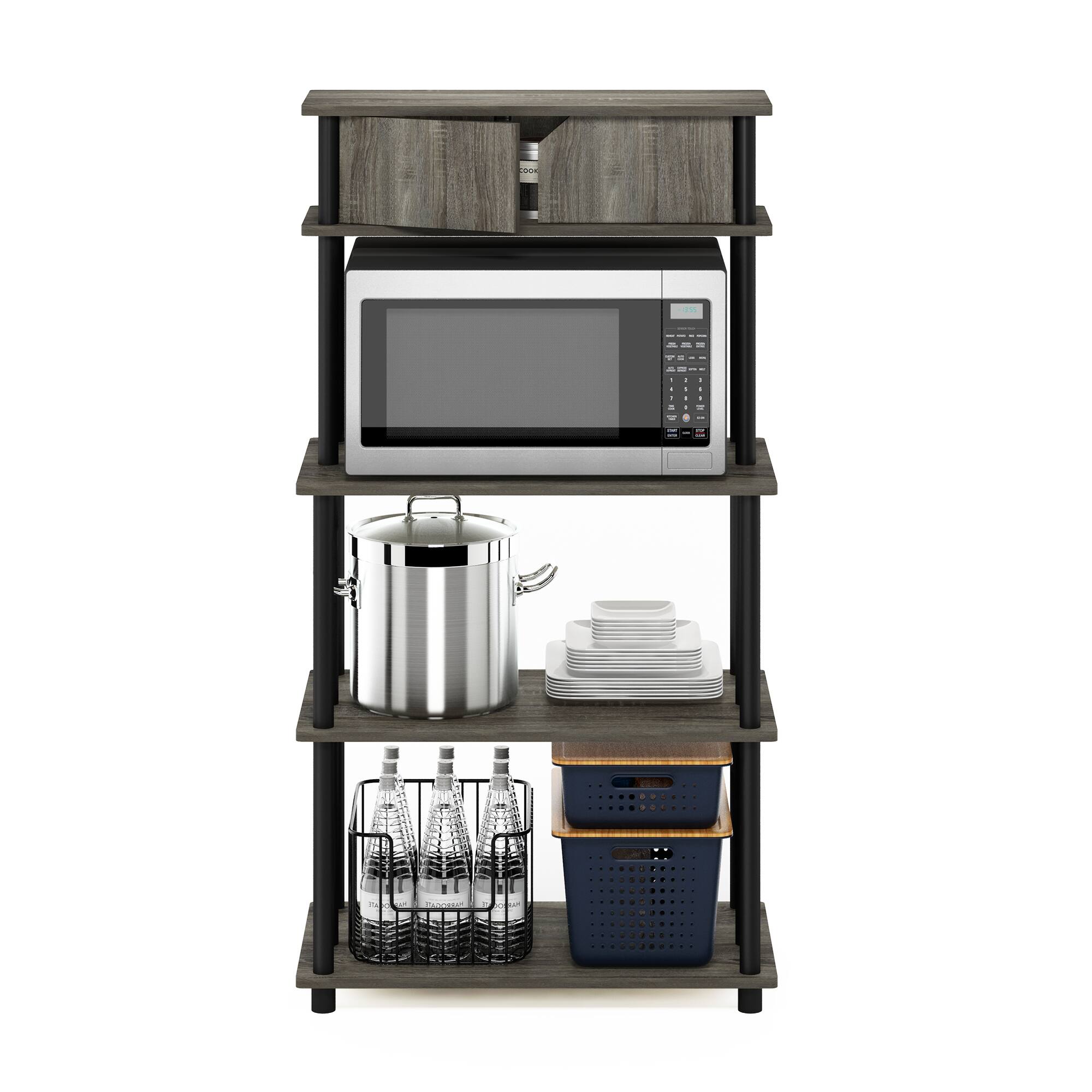 Alt View 4. Furinno - Turn-N-Tube Toolless Kitchen Storage Shelf with Top Cabinet - French Oak Grey/Black.