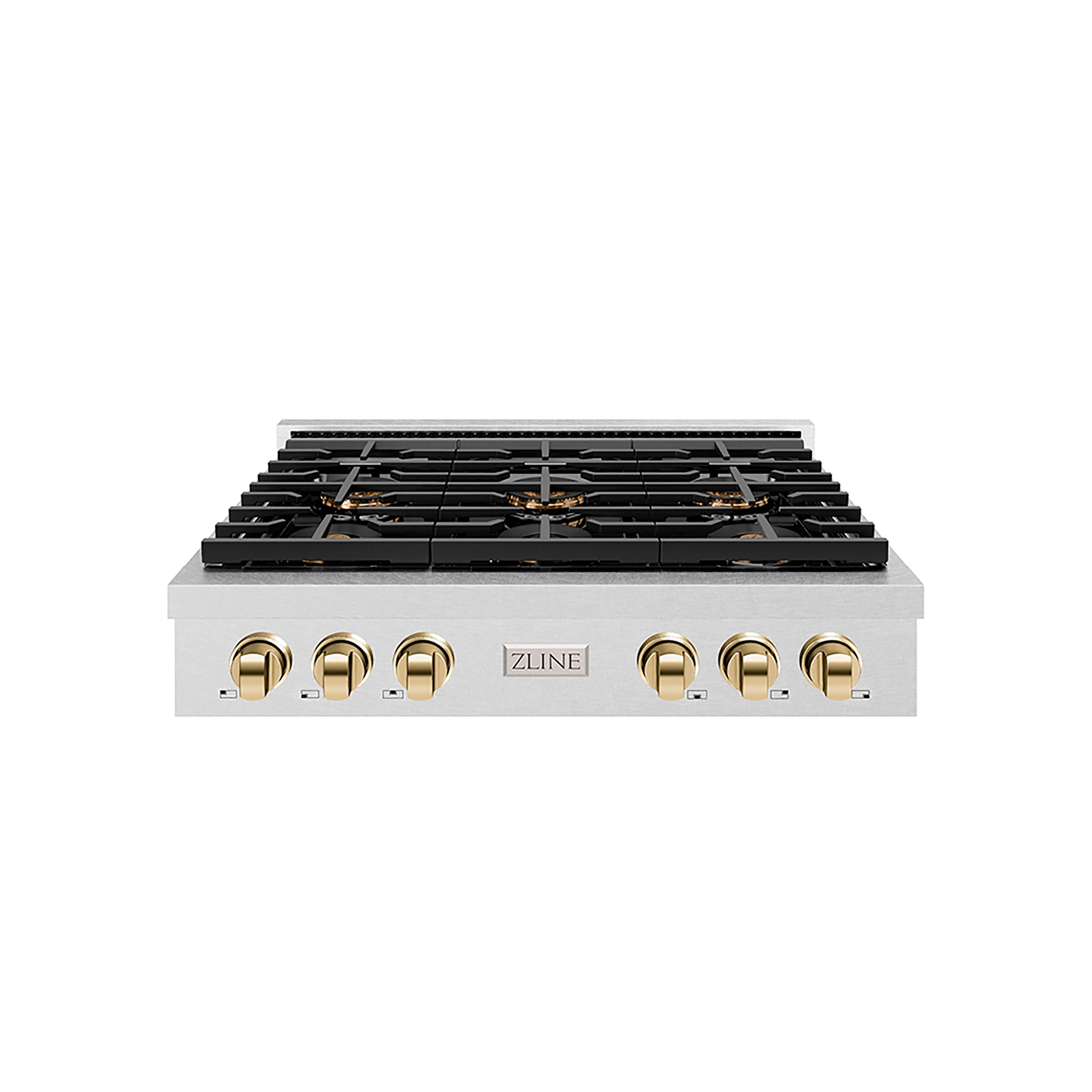 ZLINE - Autograph 36 in. Satin Steel Paramount Rangetop with 6 DuoPro Burners and Gold Accents (PSRTSZ-36-G) - Satin Stainless Steel - Front_Zoom