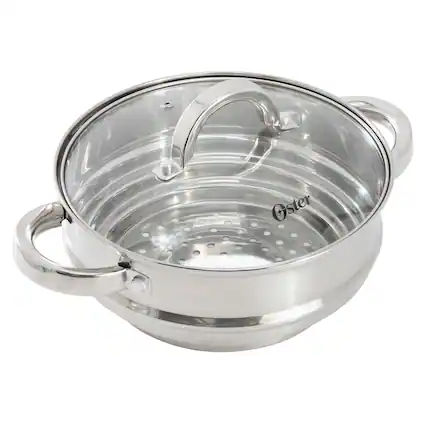 Front. Oster - Oster Sangerfield 8 Inch Universal Stainless Steel Steamer with Lid - Silver.