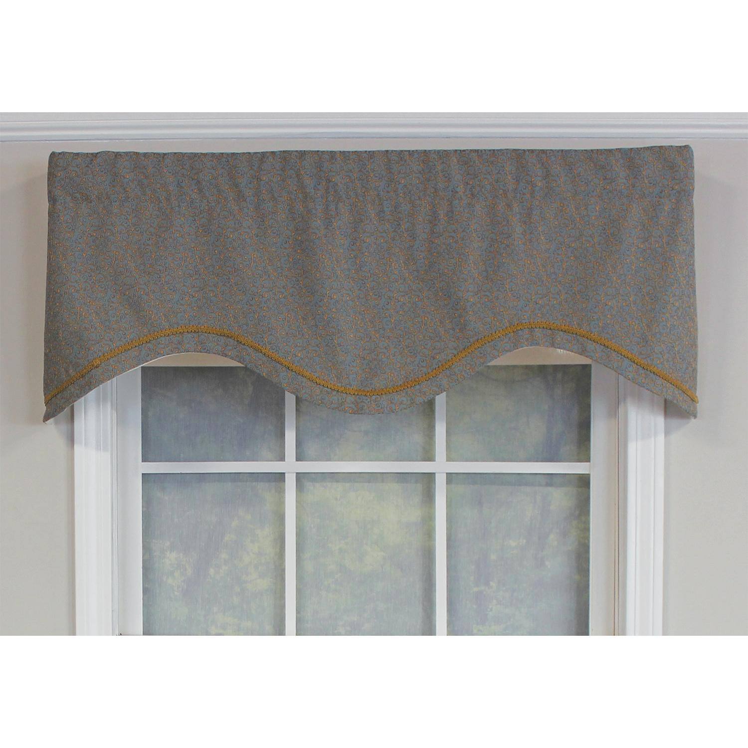 Angle. RLF Home - RLF Home Bluebell Trimmed Cornice 100% Cotton with Fully Lined 3" Rod Pocket Valnance for Windows 50" x 17" Blue - Blue.