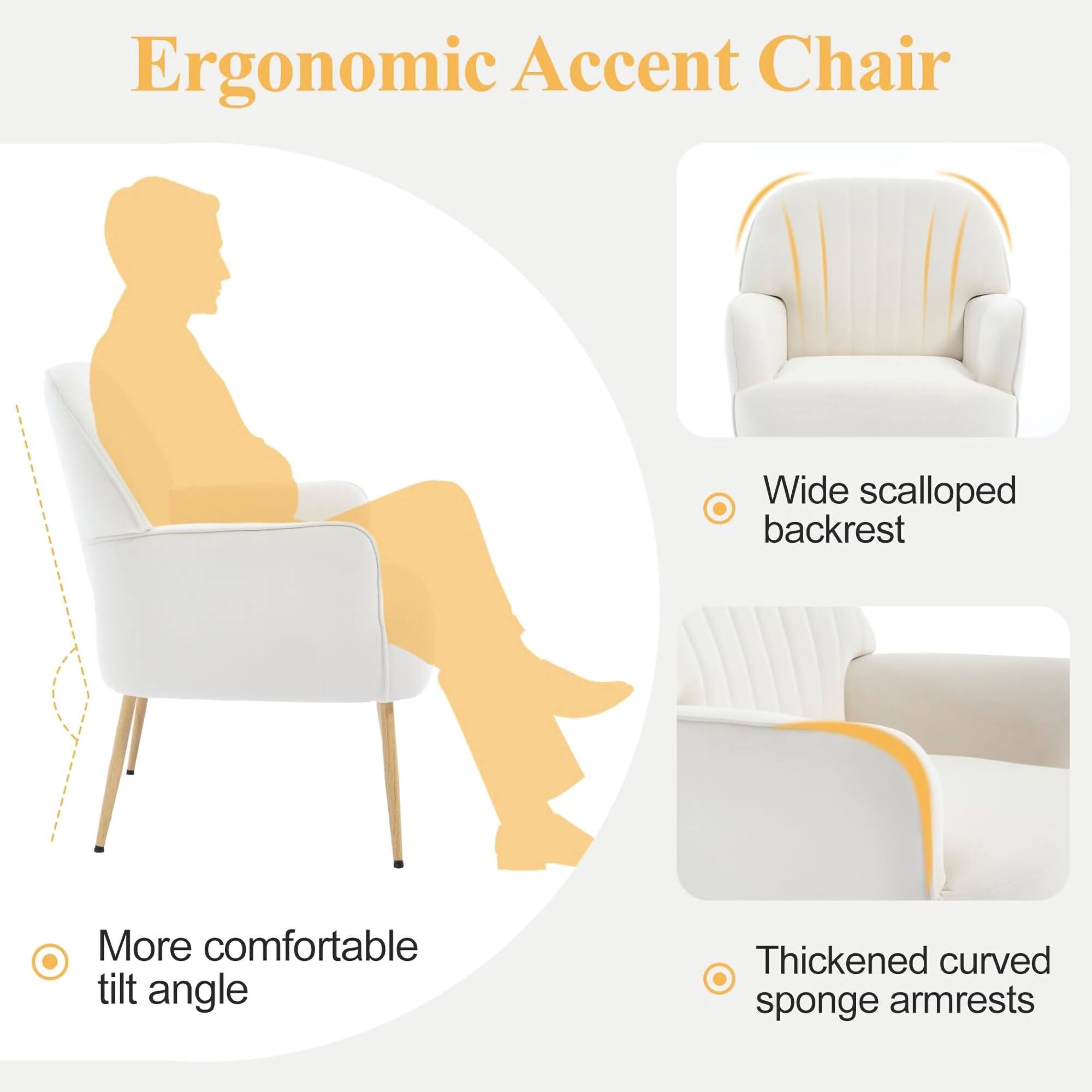 Ergonomic Accent Chair

- Wide scalloped backrest
- More comfortable tilt angle
- Thickened curved sponge armrests