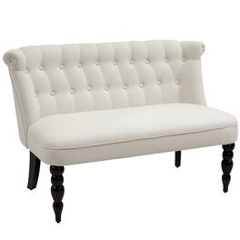 Homcom - Upholstered Armless Loveseat w/ Button Tufted Design & Wood Legs - White