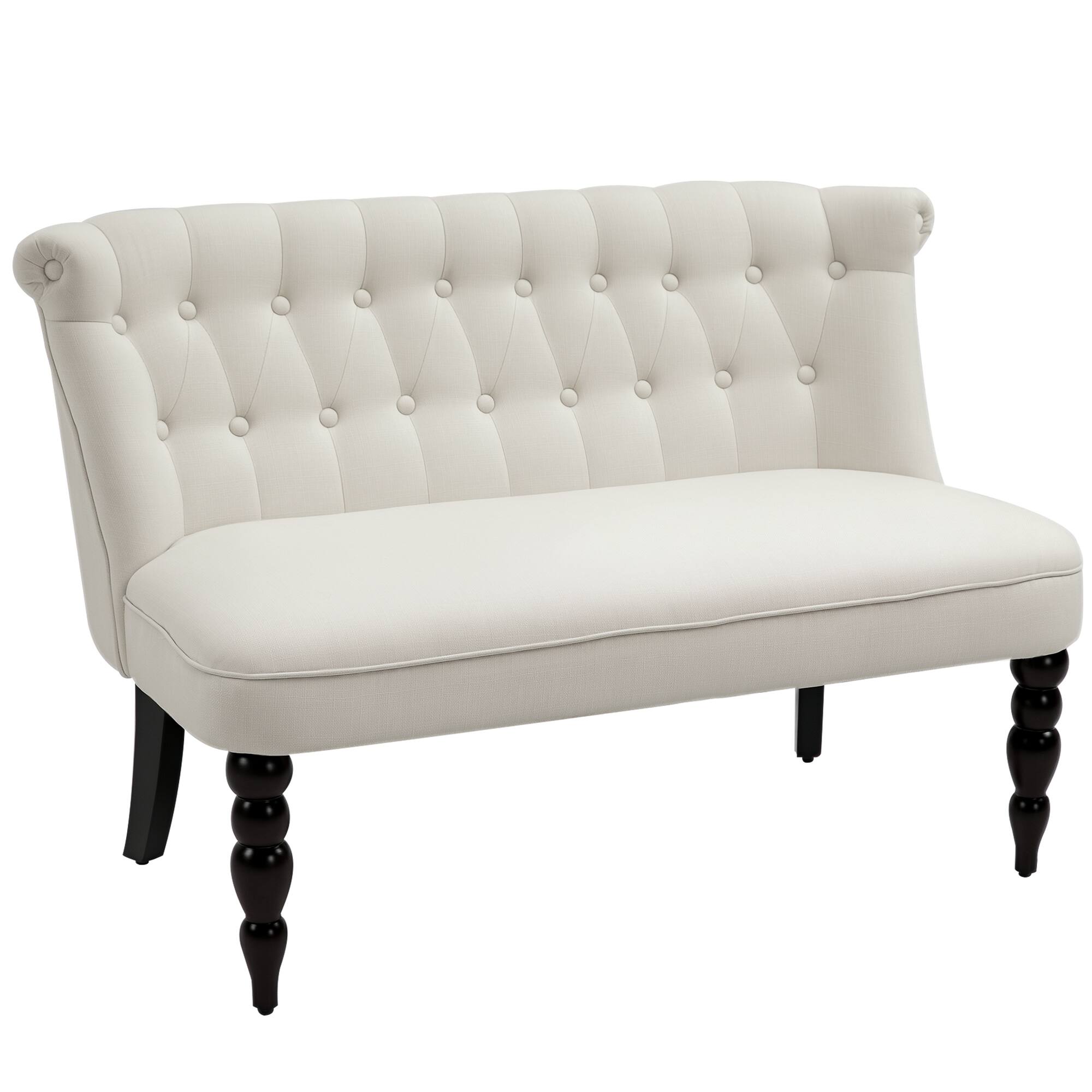 Front. Homcom - Upholstered Armless Loveseat w/ Button Tufted Design & Wood Legs - White.