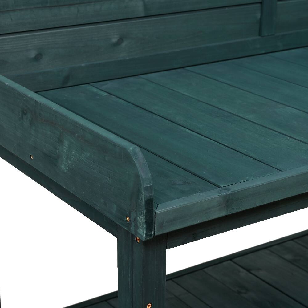 Alt View 9. Loheer - Loheer Wooden Potting Bench Outdoor Garden Workstation with Shelves Green - Green.
