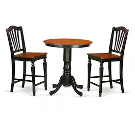 East West Furniture - 3 Pc counter height Dining set-pub Table and 2 Dining Chairs - Black & Cherry