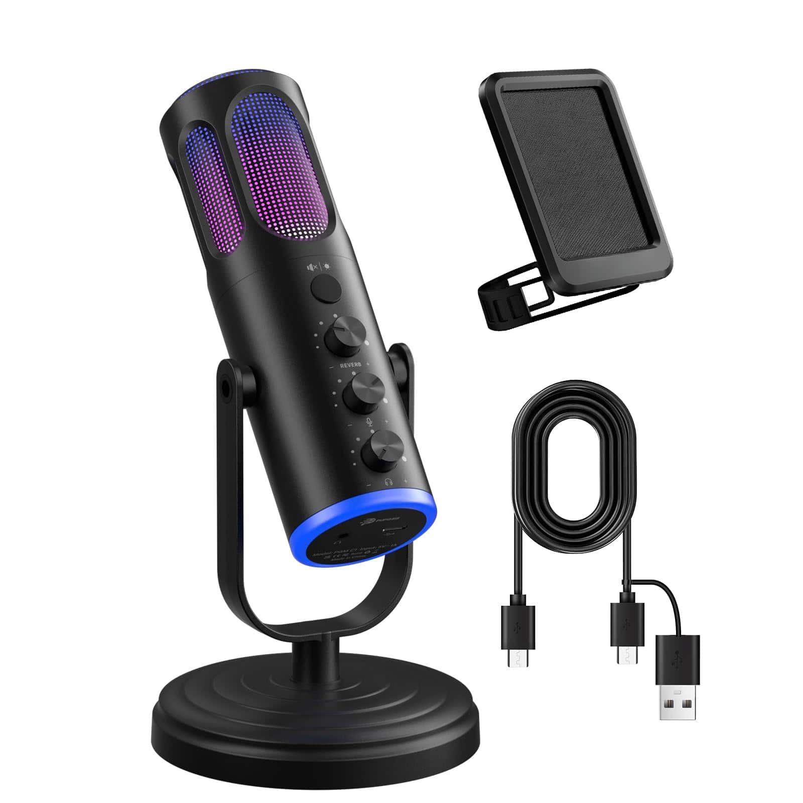 Fabibe - Gaming Microphone Usb Condenser Mic For Pc Ps4/5 And Noise Cancellation Computer With Mute Reverb Monitoring