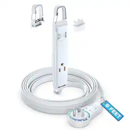 Maximm - 360° Rotating Flat Plug Extension Cord with USB Ports and a Removable Hook 6 ft (16 Gauge) UL Certified - White