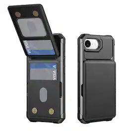 Dteck - Magnetic Closure Credit Card Holder Slots Stand Function Rugged Wallet Case For Apple iPhone 17e - Black