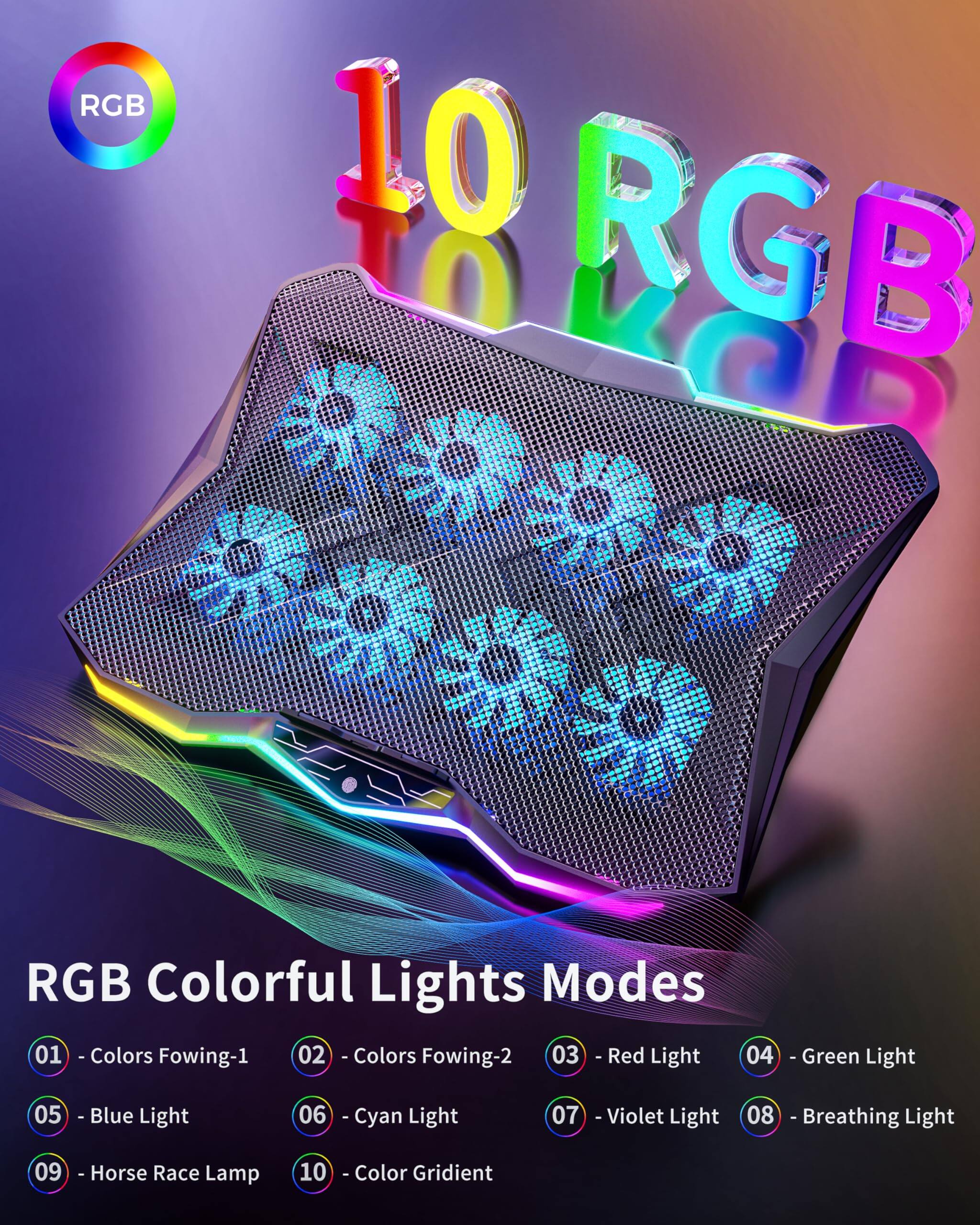 RGB 10 RGB TO VOD * *** RGB Colorful Lights Modes 01 - Colors Fowing-1 02 - Colors Fowing-2 03 - Red Light 04 - Green Light 05 - Blue Light 06 - Cyan Light 07 - Violet Light 08 - Breathing Light 09 - Horse Race Lamp 10 - Color Gradient