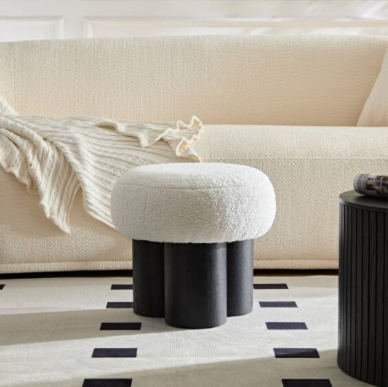 Back. GOODSILO - Mushroom Stool with Plush Seat and Wood-Like Barrel Base for Versatile Home Seating and Decor - White.