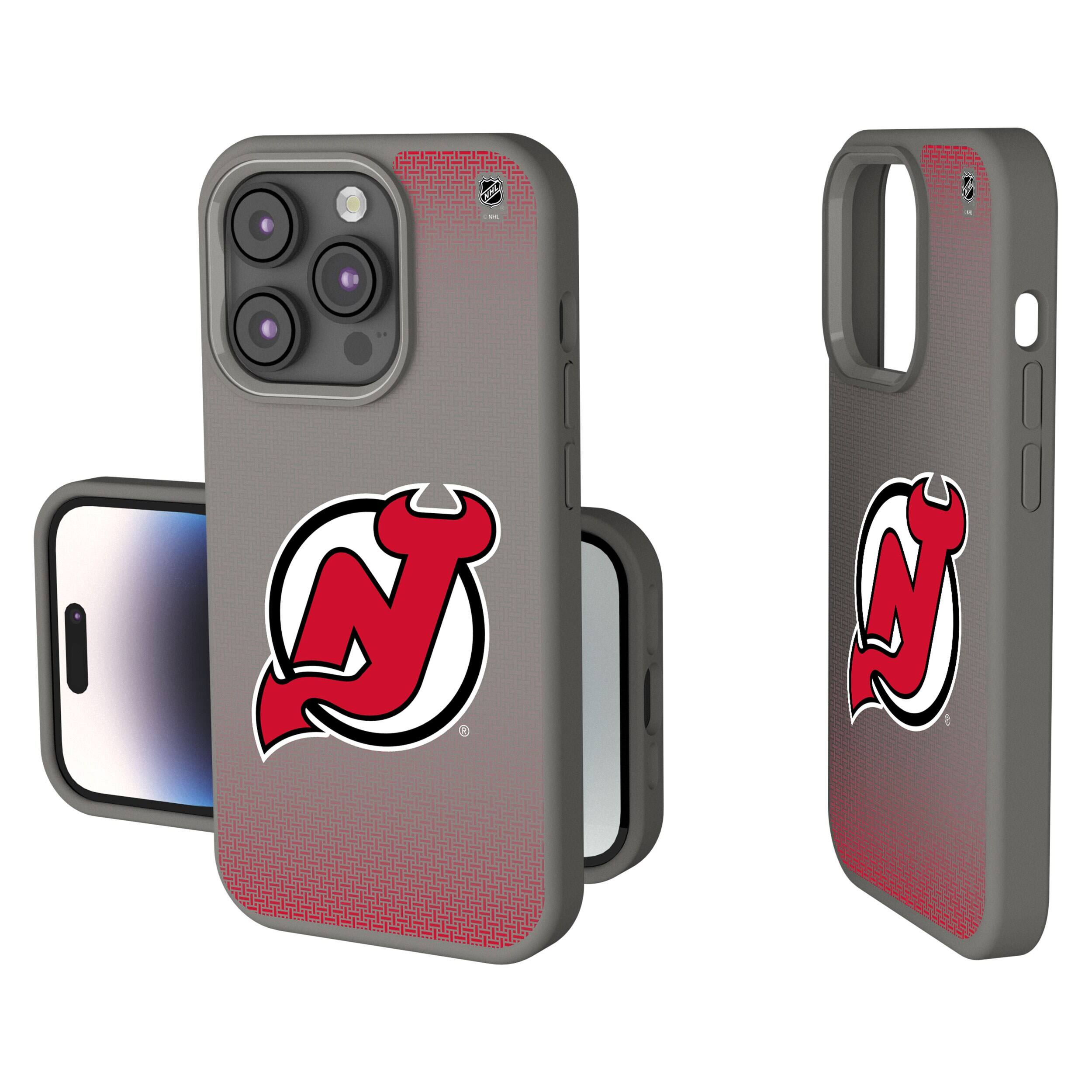 Front. Keyscaper - New Jersey Devils Linen Logo iPhone Soft Touch Case - 14 - Gray.
