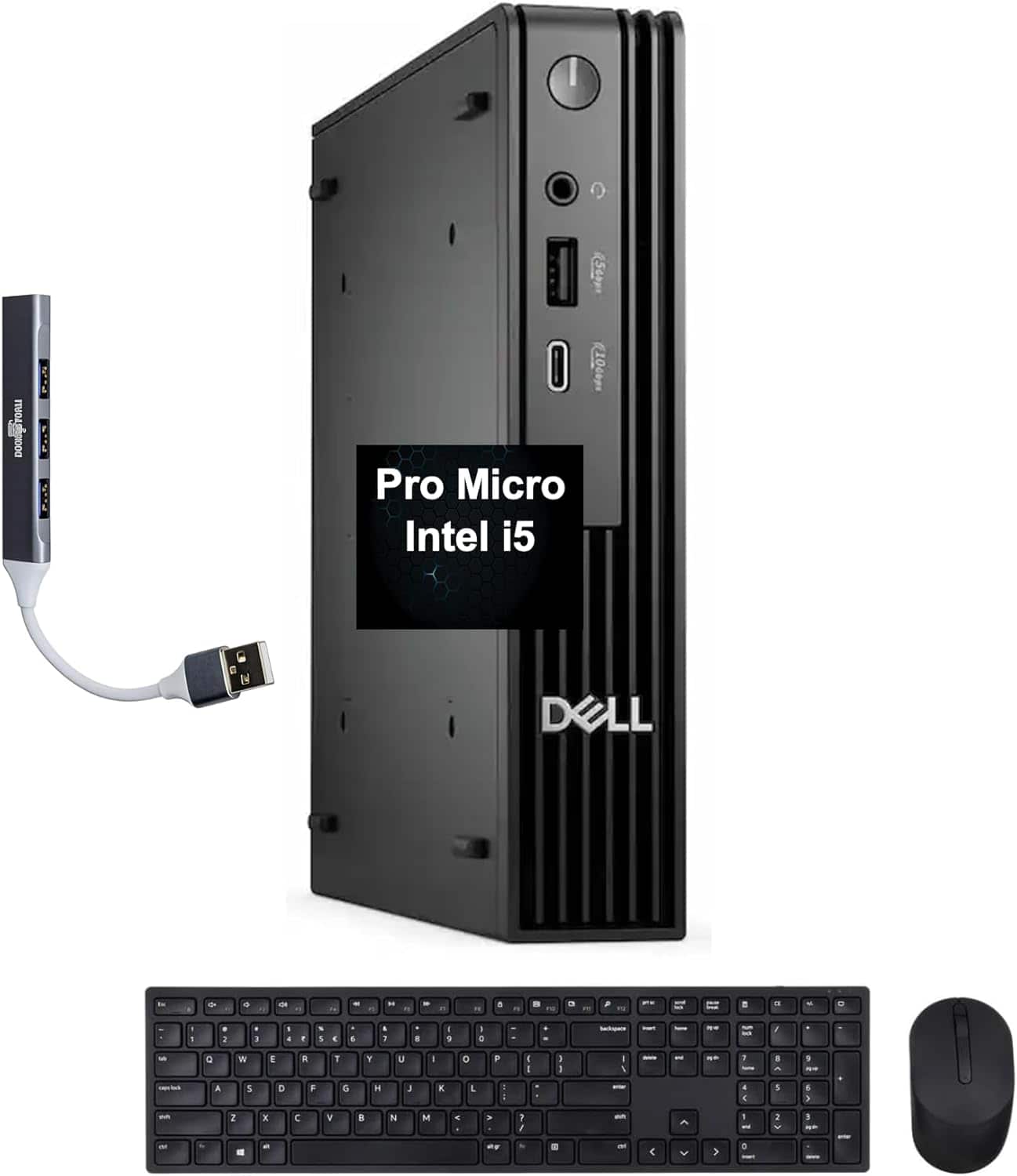 Dell - Pro Micro QCM1250 Mini Desktop (i5-14500T, 32GB, 2TB SSD, Intel UHD 770, Win 11 Pro) w/USB Hub - Black