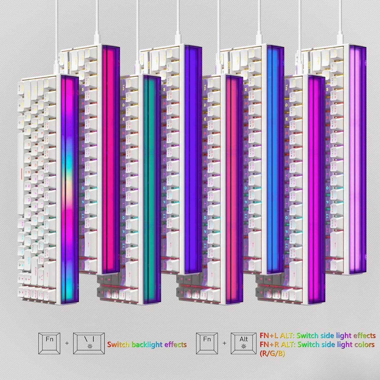 I E & W 1

Fn + I: Switch backlight effects

Fn + Alt: Switch side light effects

FN+L ALT: Switch side light colors (R/G/B)