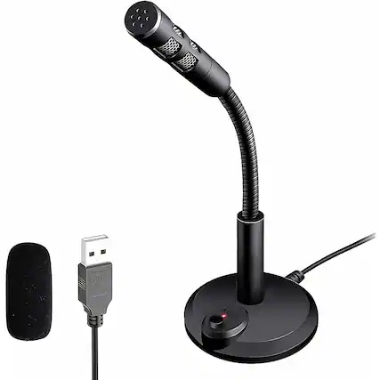 Front. MOSZAR LLC - USB Computer Microphone – Plug & Play, Mute Button, LED Indicator for Streaming & Recording - Black.