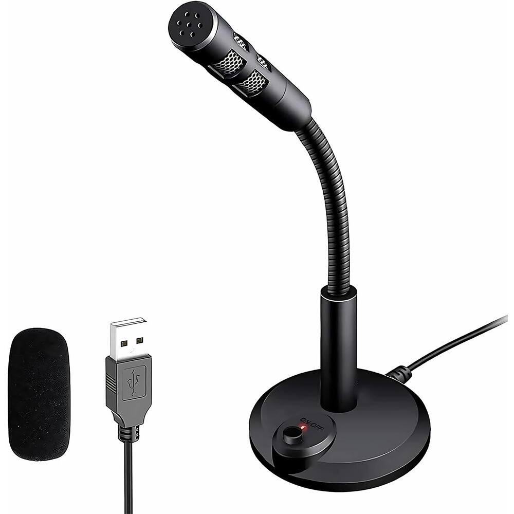 MOSZAR LLC - USB Computer Microphone – Plug & Play, Mute Button, LED Indicator for Streaming & Recording - Black