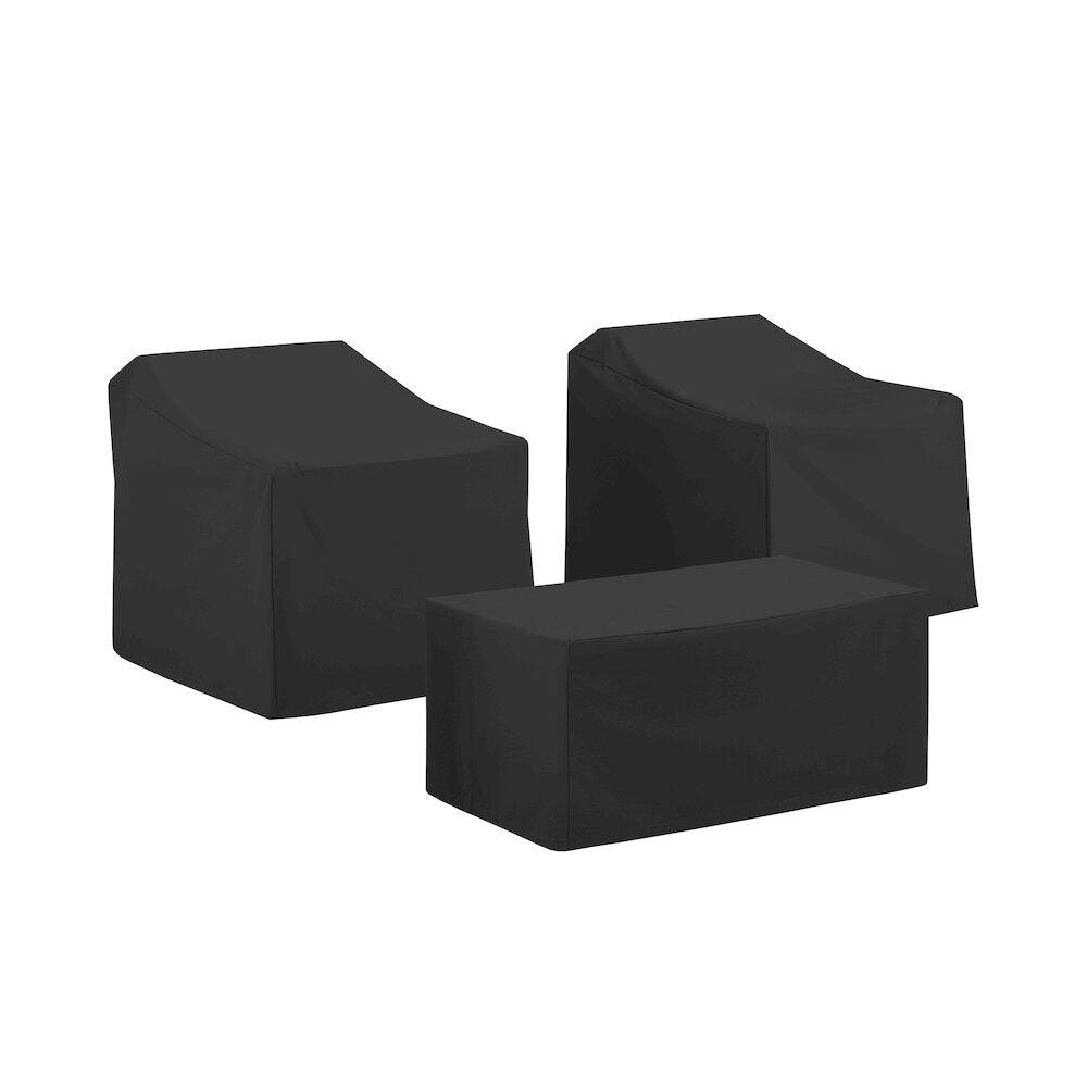 Back. Crosley Furniture - 3Pc Outdoor Furniture Cover Set - 2 Chairs & Coffee Table - Black.