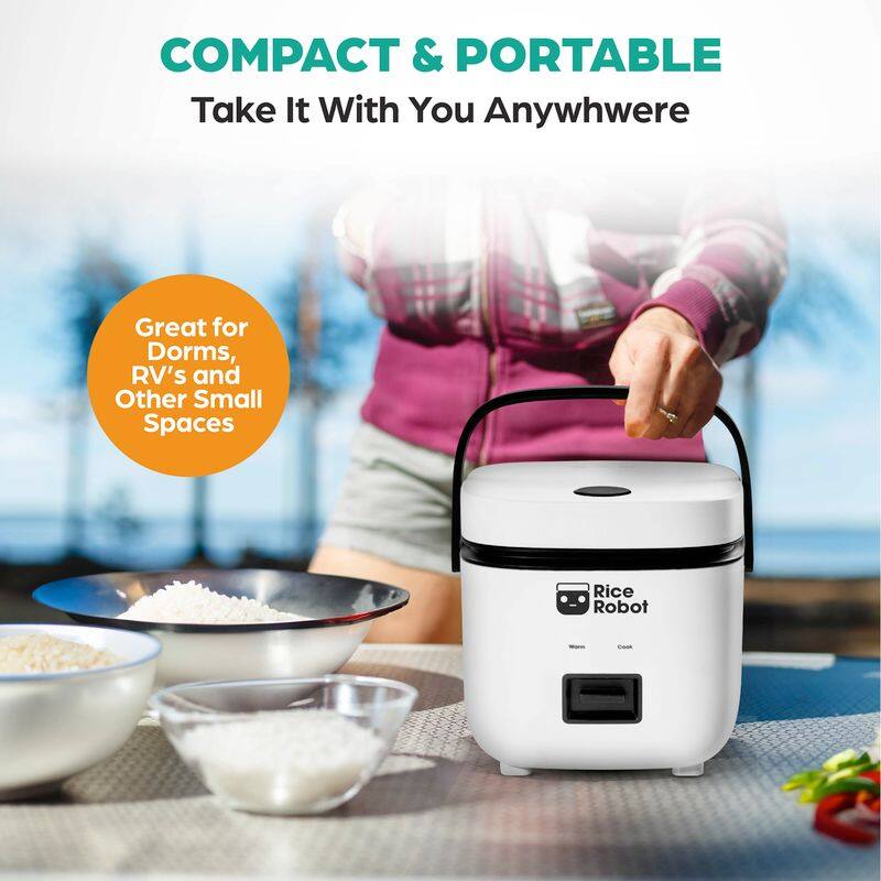 COMPACT & PORTABLE  
Take It With You Anywhere  

Great for Dorms, RV's and Other Small Spaces  

Rice Robot  
Wash  
Cook