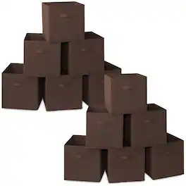 Casafield - (Set of 12) Collapsible Fabric Cubes - Storage Bins - Brown