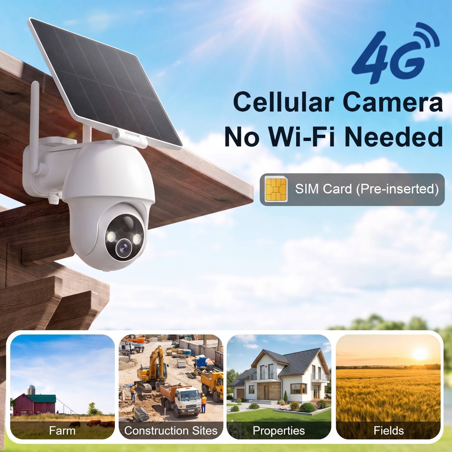 COQOOL 4G LTE Solar Security Camera Wireless Outdoor, No WiFi, 2K HD ...