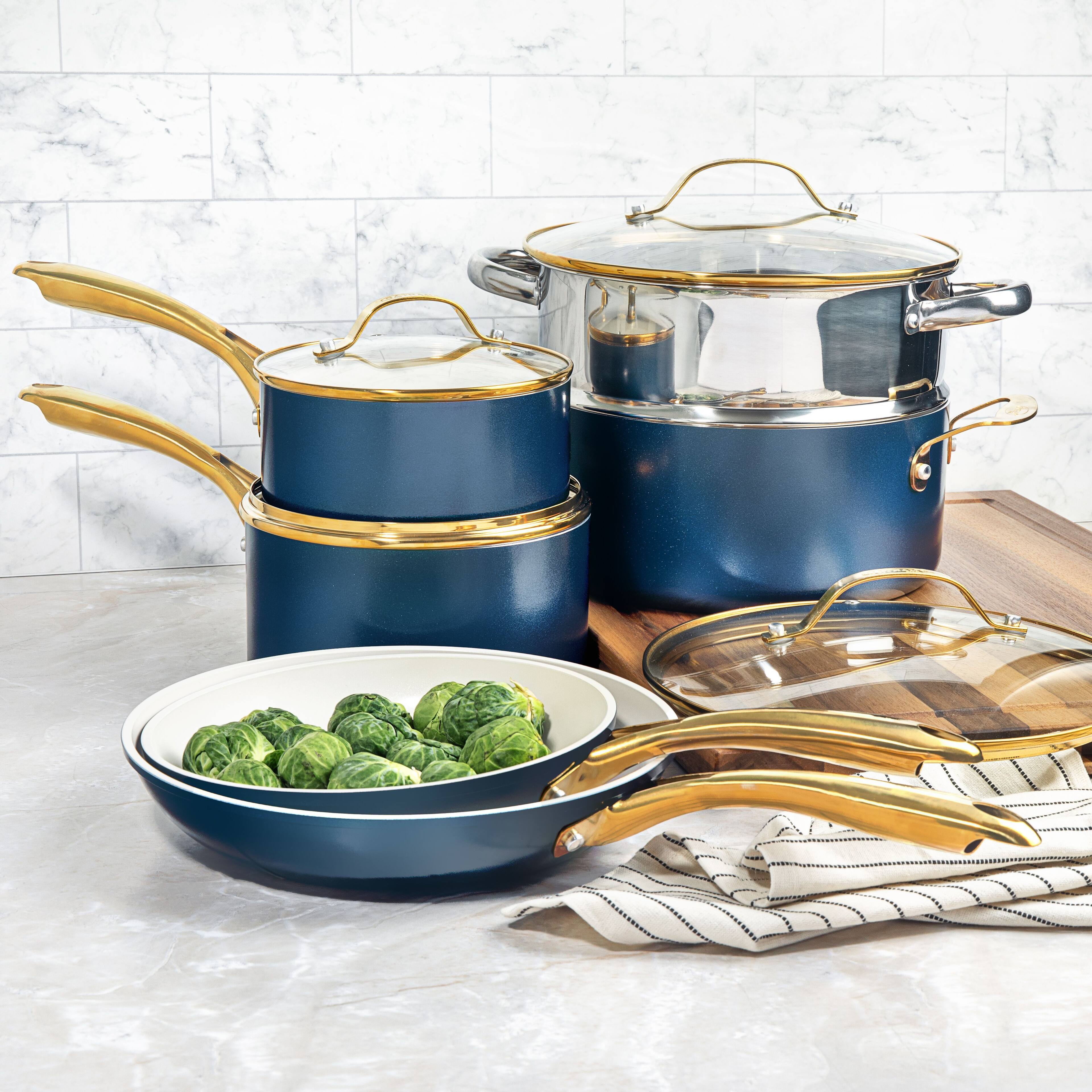 Left. Gotham Steel - Gotham Steel Navy 15-Piece Ultra Nonstick Ceramic Cookware Set with Utensils - Navy.