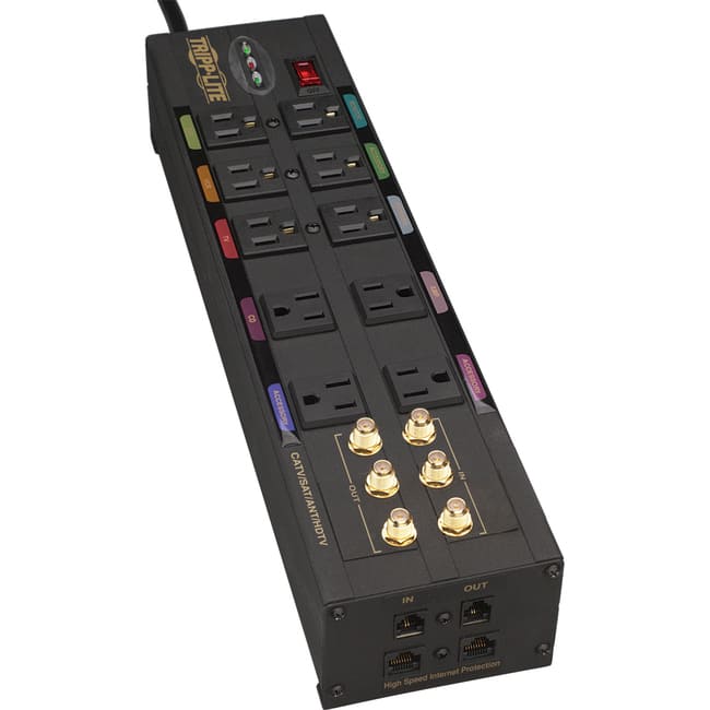 Eaton Tripp Lite Series Isobar 10-Outlet Home/Business Theater Surge Protector, 8 ft. Cord with Right-Angle Plug, 3840 - Black