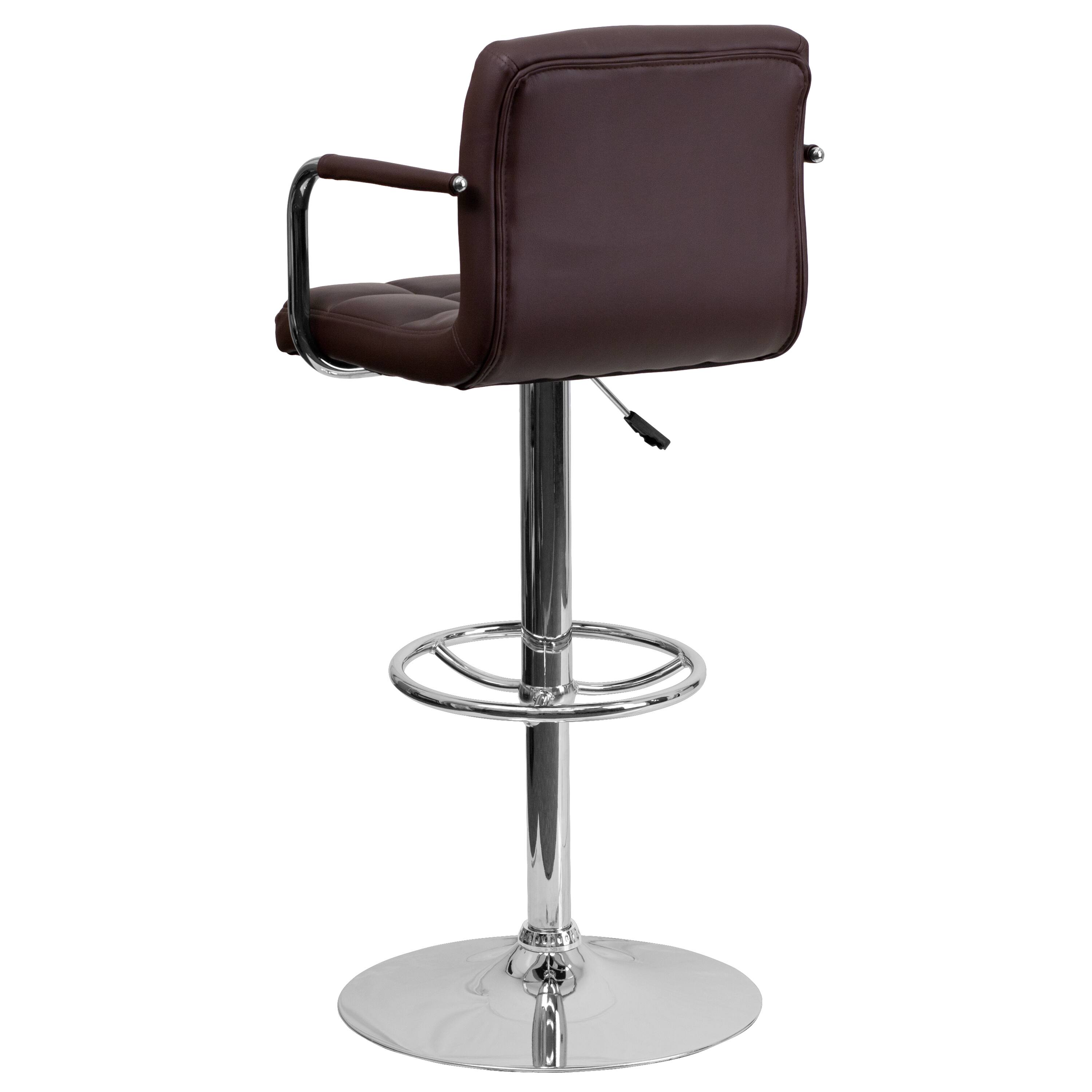 Alt View 5. Emma + Oliver - Contemporary Quilted Vinyl Adjustable Height Barstool with Arms - Brown.