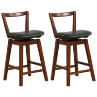 Costway - Swivel Counter Height Bar Stool Set of 2 26" Upholstered PU Leather Kitchen - Black/Brown - Front_Zoom