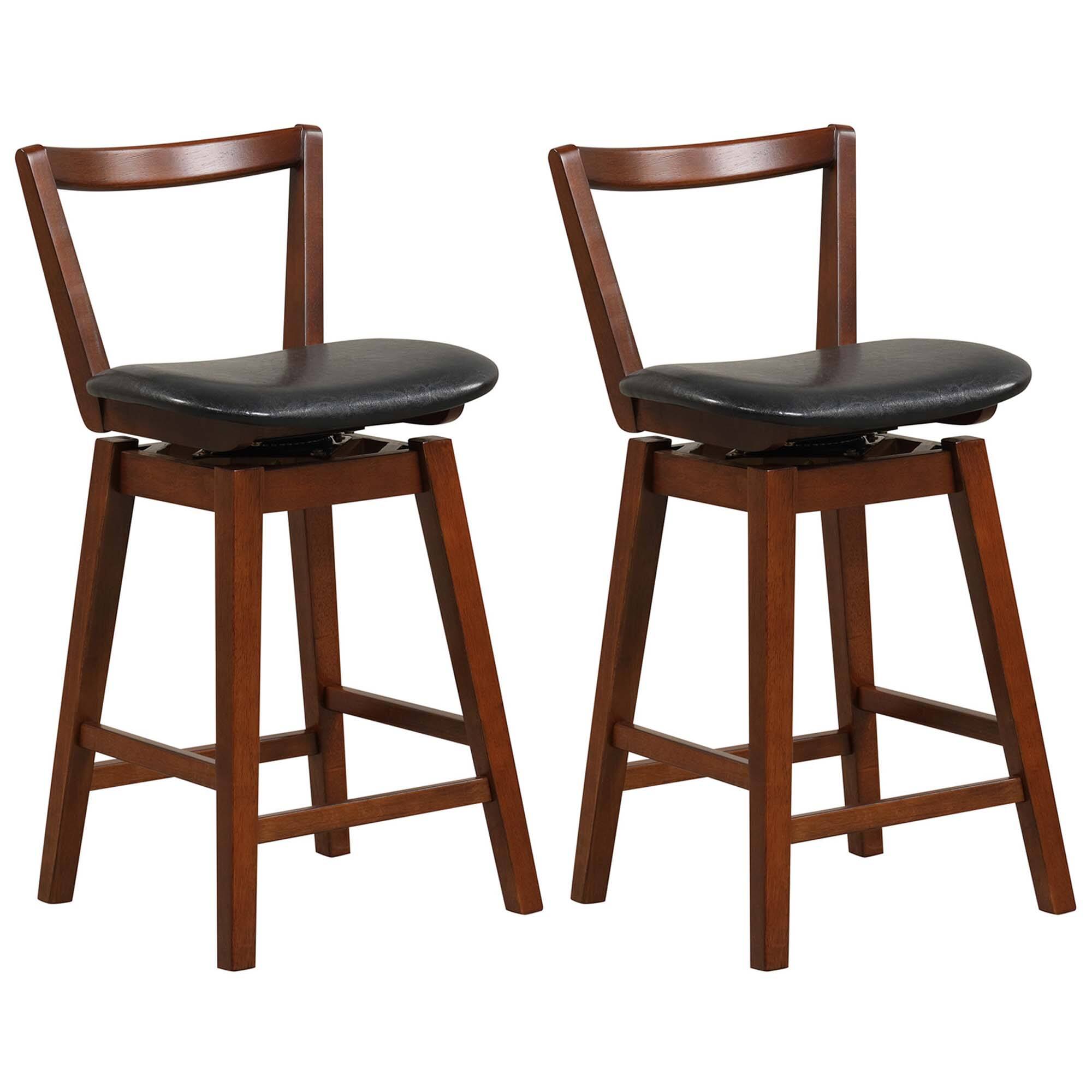 Costway - Swivel Counter Height Bar Stool Set of 2 26" Upholstered PU Leather Kitchen - Black/Brown