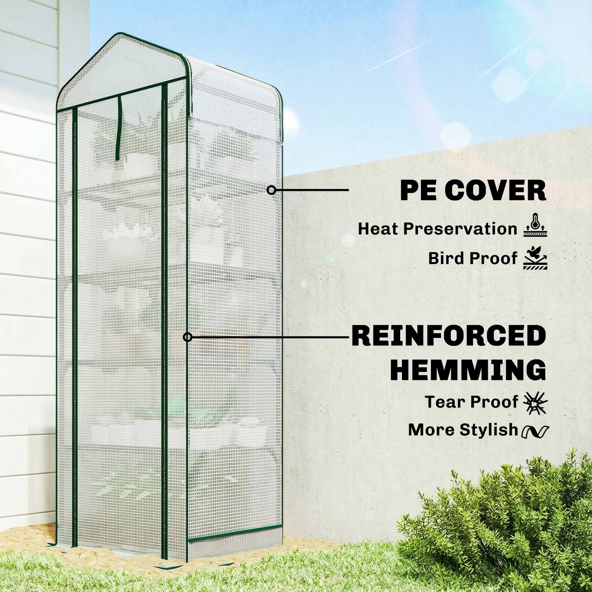 PE COVER  
Heat Preservation  
Bird Proof  

REINFORCED HEMMING  
Tear Proof  
More Stylish