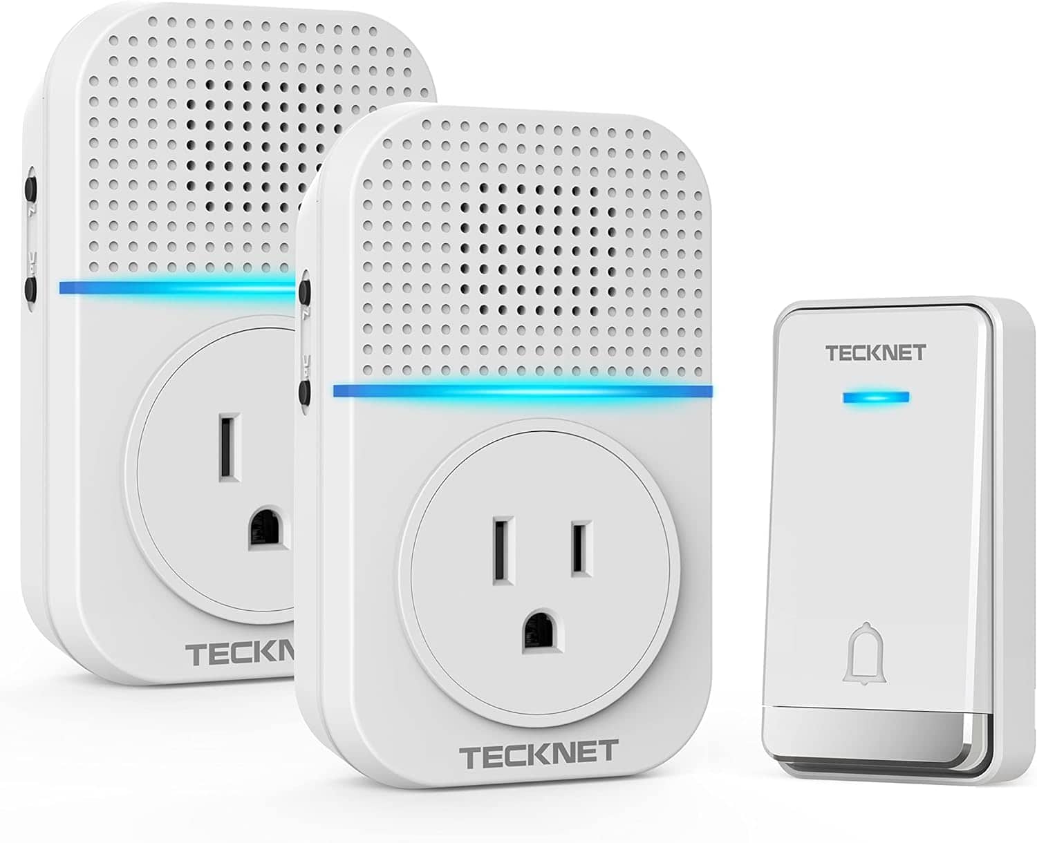 Schertz - Self-Powered Wireless Doorbell – 1300ft range, IP66 waterproof, 60 chimes, 0–110dB volume, LED light, extra socket, whit - White