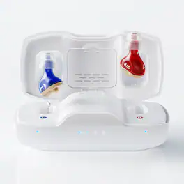 iBstone - Nova CIC Hearing Aids – Superior Sound Quality & Smart Noise Cancelling, with Anti-lost Lanyard - Blue & red