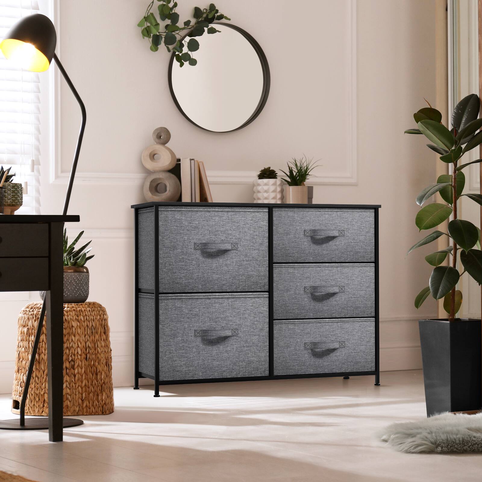 Angle. Sorbus - Sorbus Dresser with 5 Drawers - Storage Chest Organizer with Steel Frame, Wood Top, Handles, Fabric Bins - Black.