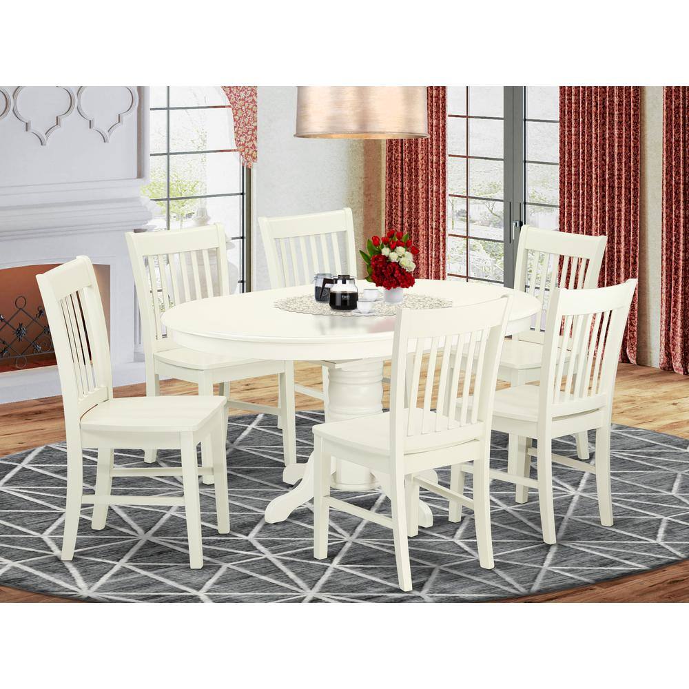 Left. East West Furniture - Dining Room Set Linen White - Brown.