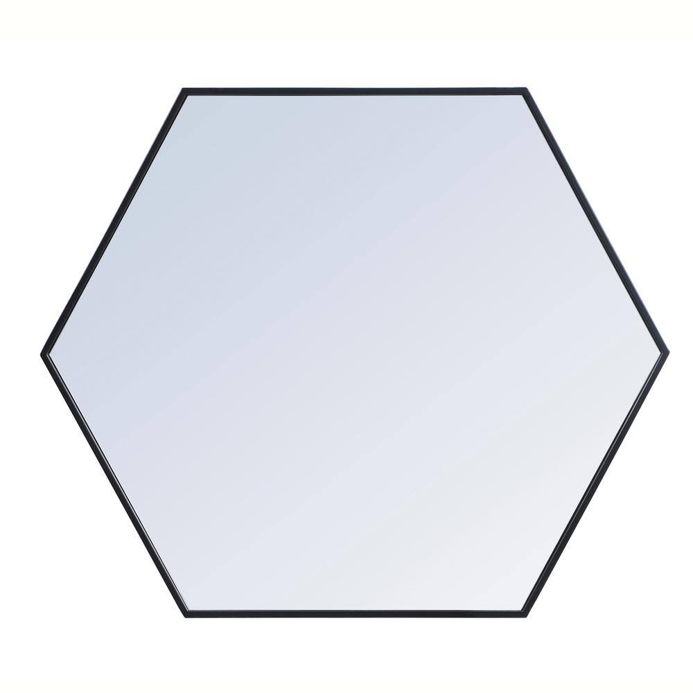 Back. Elegant Decor - Metal frame hexagon mirror 38 inch in Black - Black.
