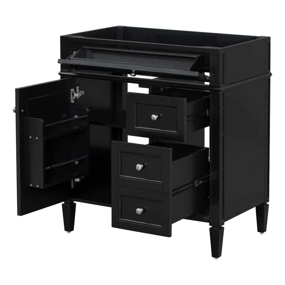 Front. Loheer - Loheer 30 inch bathroom vanity without top, Black Bathroom Storage Cabinet with Tip-out Drawer - Black.