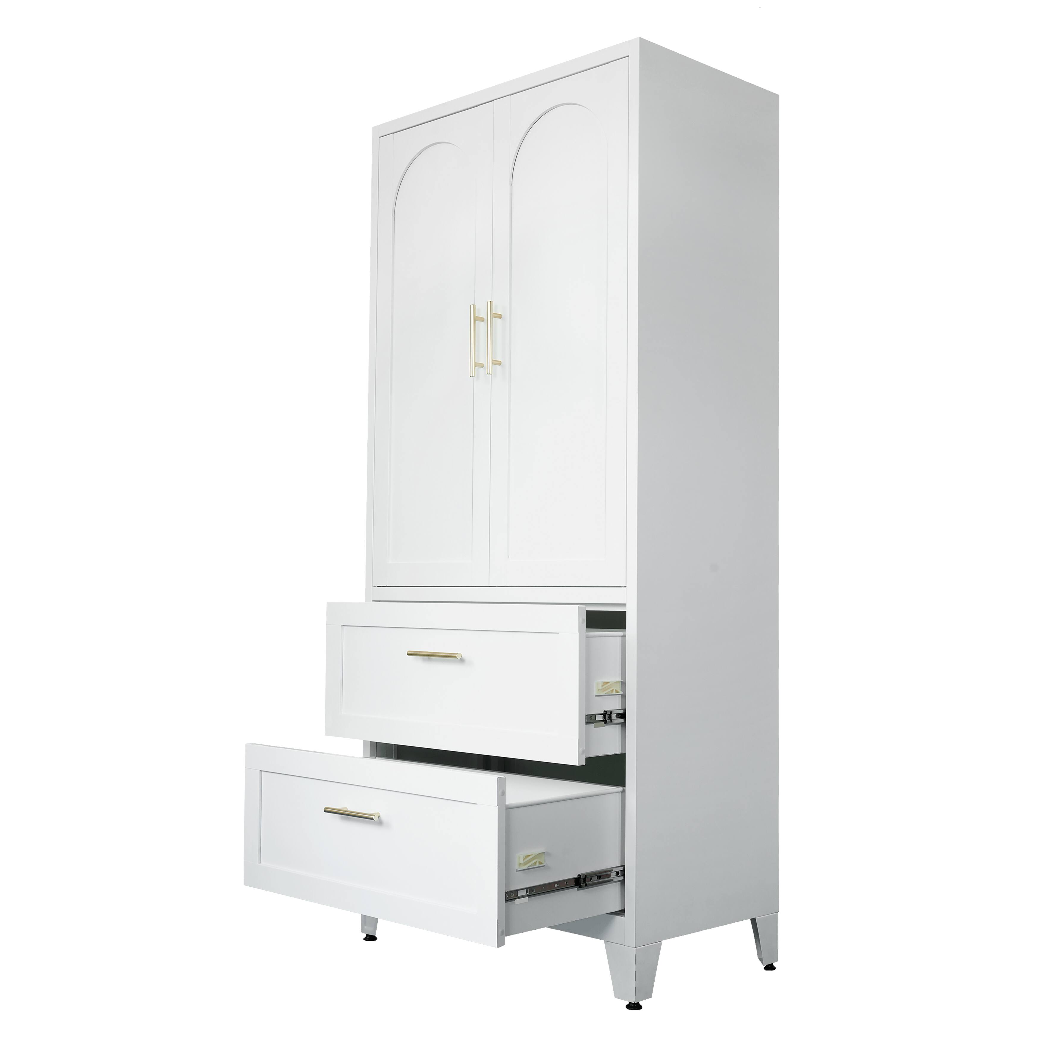 Alt View 6. Aukfa - 71" Tall Metal Wardrobe Cabinet - 2 Drawers & Hanging Rod, 2 Doors with Shelf for Bedroom, Office, Laundry Room - White.