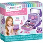 The text on the image is already grouped and corrected. It reads:

"Make It Real: Bringing Creativity to Life! Instant Glam Cosmetic Case Instant Makeup Beauty Kit Cosmetico Glamour Camera-Shaped Makeup Case Coffret De Maquillage En Forme D'Appareil Photo NeioD ESTUCHE DE MAQUILLAJE CON FORMA DE CAMARA 8+ 1 - WES ONIN 5 DOSAN SMHLE ANCX CONSN A 20S CONTENTS: 1L PEIR OLUSH BARD I JOUES COLORETE PCS/P PZS EYESHADOW FARO A PAUPIRES SOMBRA DE CUJOS Net Wt. Poids net total 0.8 g (0.02 oz) 23 make" Wt. Poids net total 7.2 g (0.25 oz) Total net fl GUERPO VAL POLISM VERNIS ONGLES ESMALTE DE UNAS W.t. Poids net 3.5 g (0.12 oz) CORPS POLO BRILLANTE PAA i Net BOCY SHIMMER PAILLETTES POUR 1 net total 0.8 g (0.02 OZ) Total net 7.6 ml (0.25 oz) Total Net Wt. Poids."