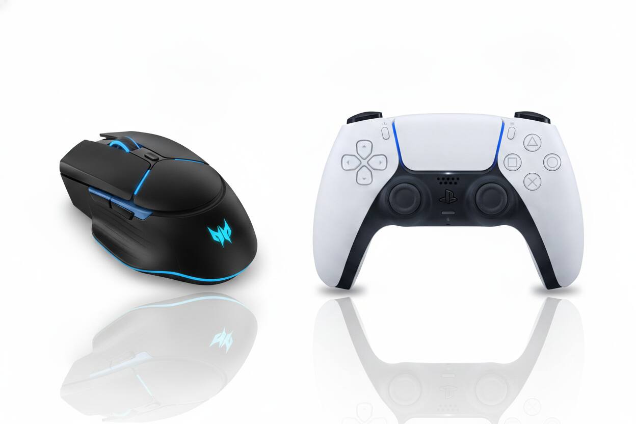 Front. Acer - Acer Predator Cestus 530 Wireless Gaming Mouse Black + PlayStation 5 DualSense Wireless Controller - White.